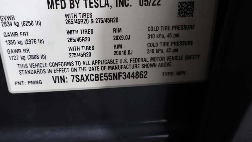 2022 Tesla Model X 7SAXCBE55NF344862