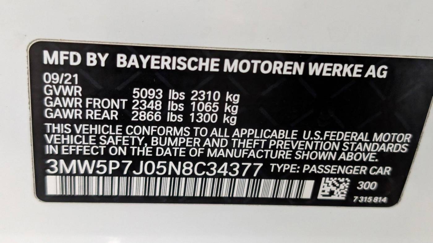 2022 BMW 3 Series 3MW5P7J05N8C34377