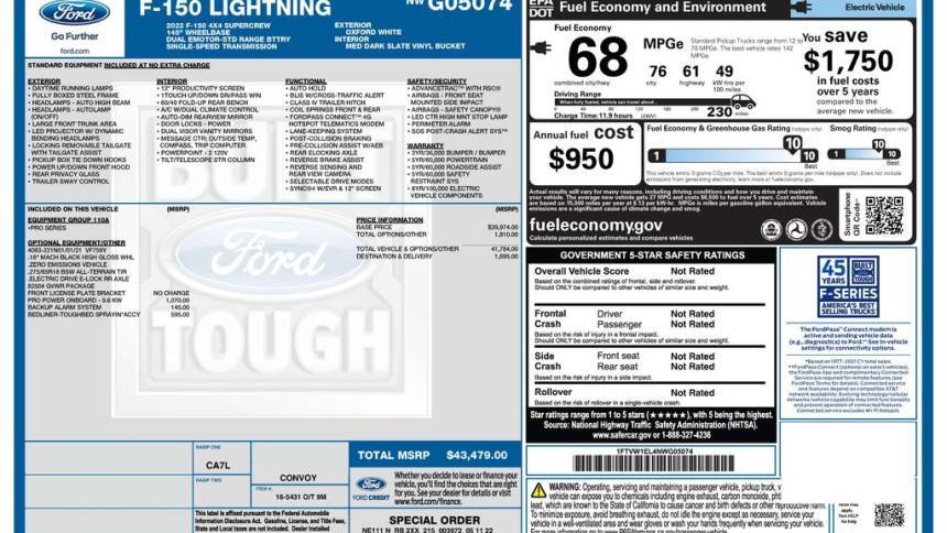 2022 Ford F-150 Lightning 1FTVW1EL4NWG05074