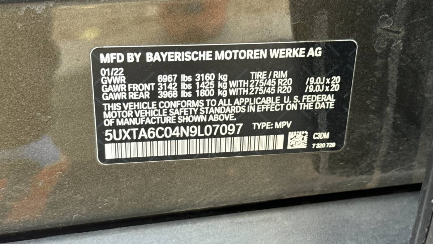 2022 BMW X5 5UXTA6C04N9L07097