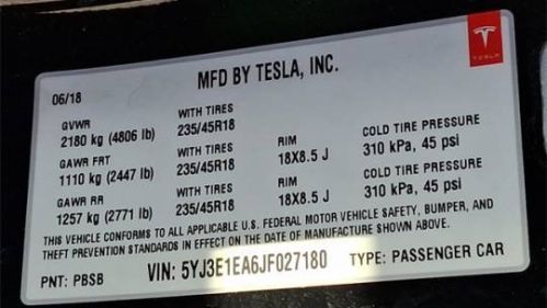 2018 Tesla Model 3 5YJ3E1EA6JF027180