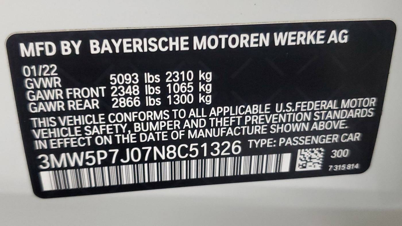 2022 BMW 3 Series 3MW5P7J07N8C51326