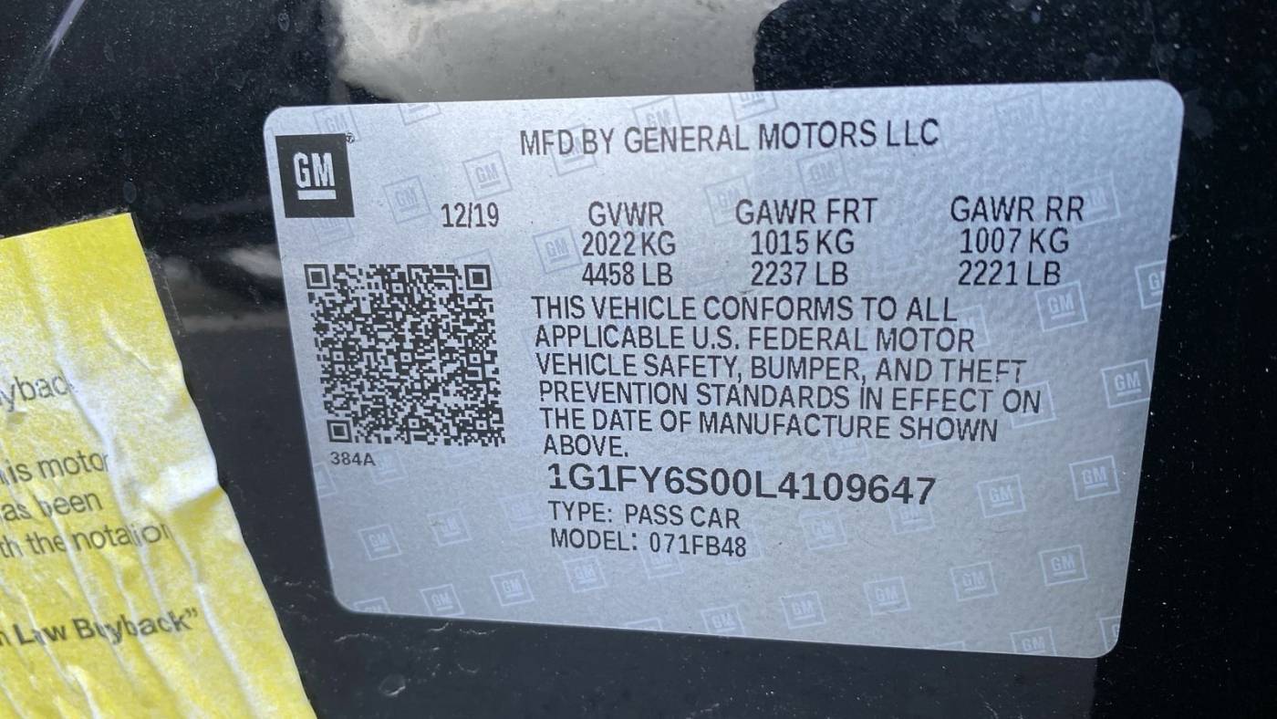 2020 Chevrolet Bolt 1G1FY6S00L4109647