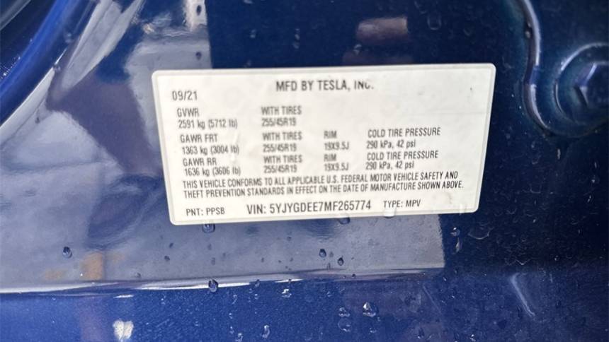 2021 Tesla Model Y 5YJYGDEE7MF265774