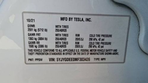 2021 Tesla Model Y 5YJYGDEE0MF303426