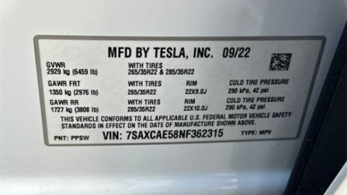 2022 Tesla Model X 7SAXCAE58NF362315