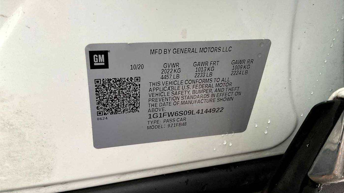 2020 Chevrolet Bolt 1G1FW6S09L4144922