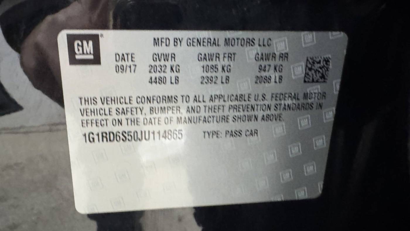 2018 Chevrolet VOLT 1G1RD6S50JU114865