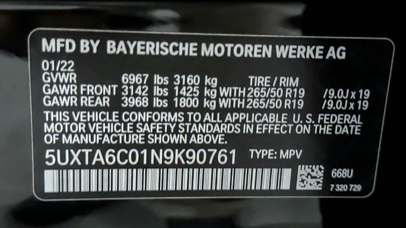 2022 BMW X5 5UXTA6C01N9K90761