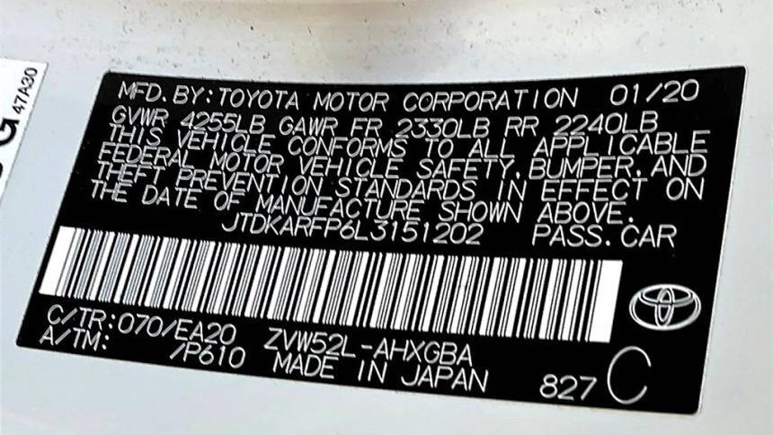 2020 Toyota Prius Prime JTDKARFP6L3151202