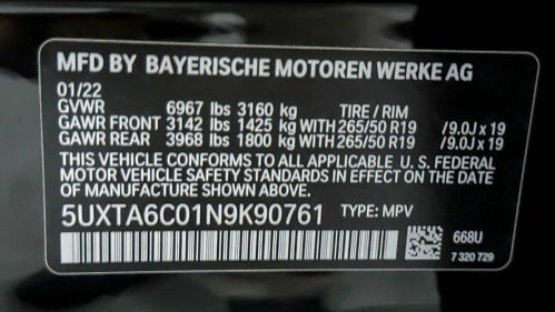 2022 BMW X5 5UXTA6C01N9K90761