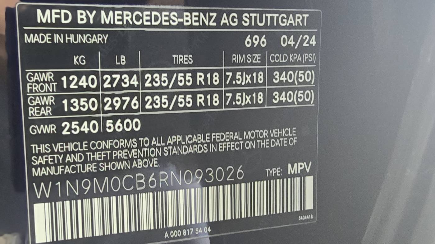 2024 Mercedes EQB W1N9M0CB6RN093026