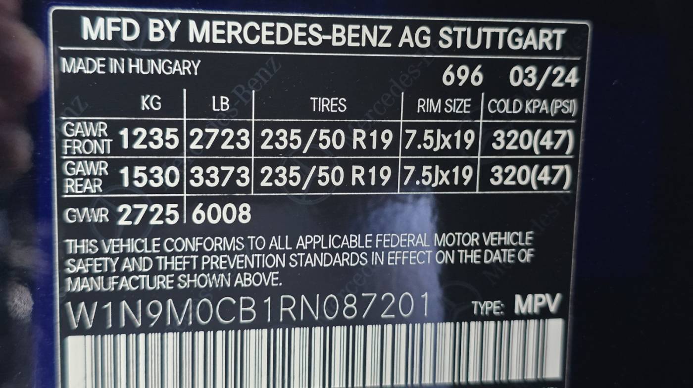 2024 Mercedes EQB W1N9M0CB1RN087201