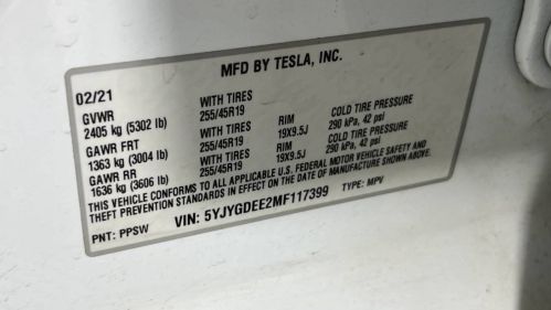 2021 Tesla Model Y 5YJYGDEE2MF117399