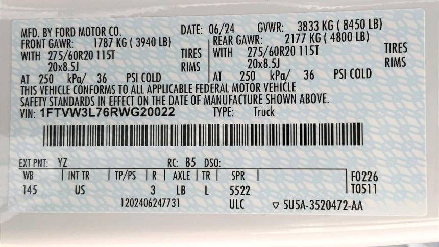 2024 Ford F-150 Lightning 1FTVW3L76RWG20022