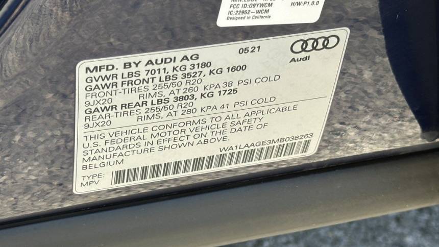 2021 Audi e-tron WA1LAAGE3MB038263