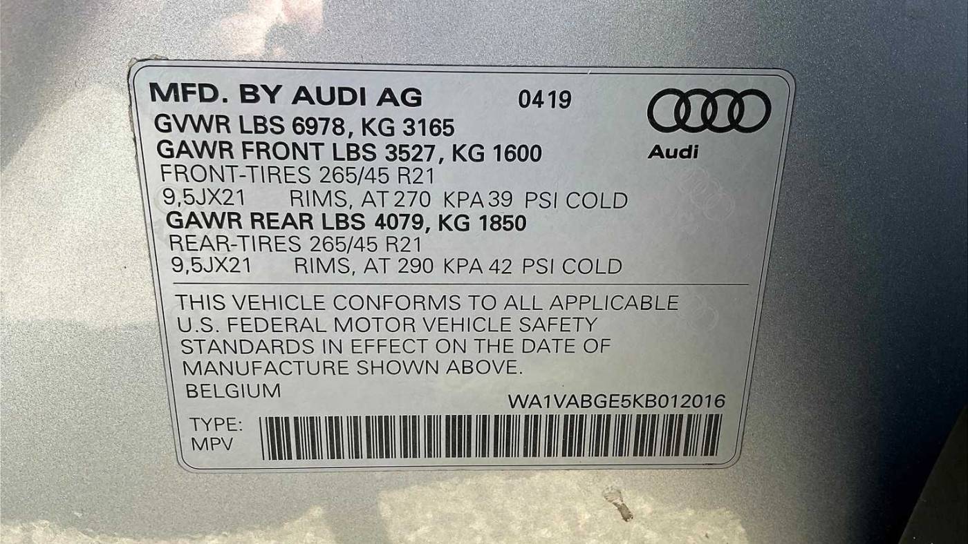 2019 Audi e-tron WA1VABGE5KB012016