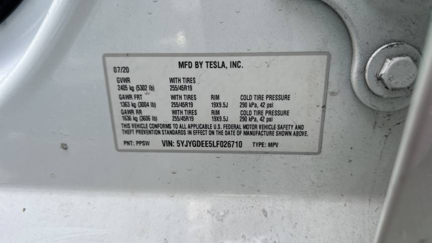 2020 Tesla Model Y 5YJYGDEE5LF026710