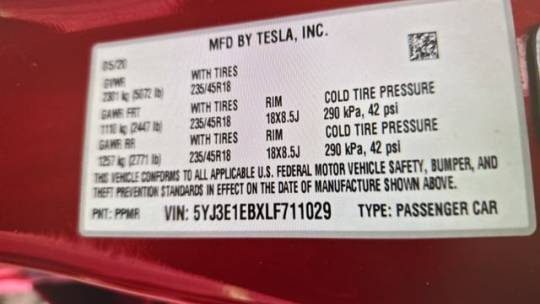 2020 Tesla Model 3 5YJ3E1EBXLF711029