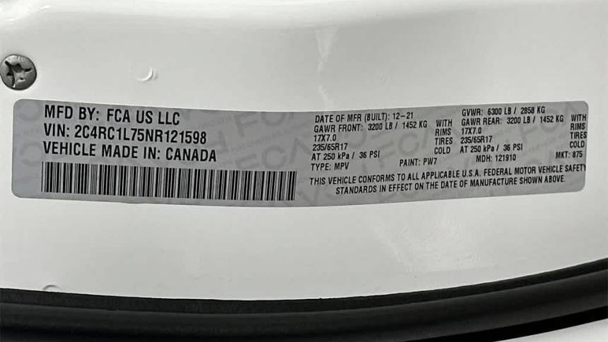 2022 Chrysler Pacifica 2C4RC1L75NR121598