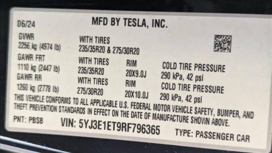 2024 Tesla Model 3 5YJ3E1ET9RF796365