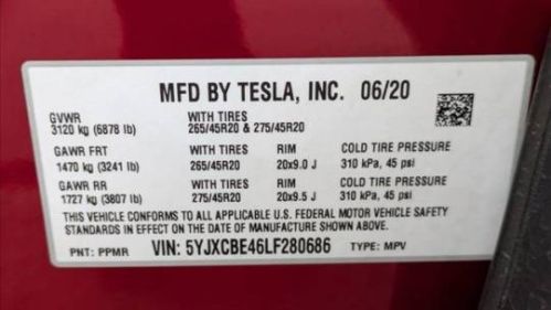 2020 Tesla Model X 5YJXCBE46LF280686