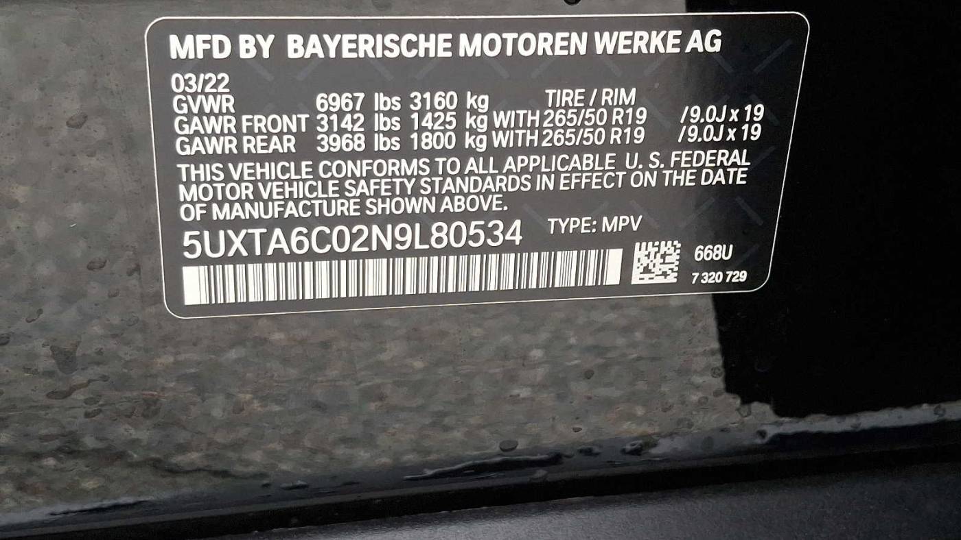 2022 BMW X5 5UXTA6C02N9L80534