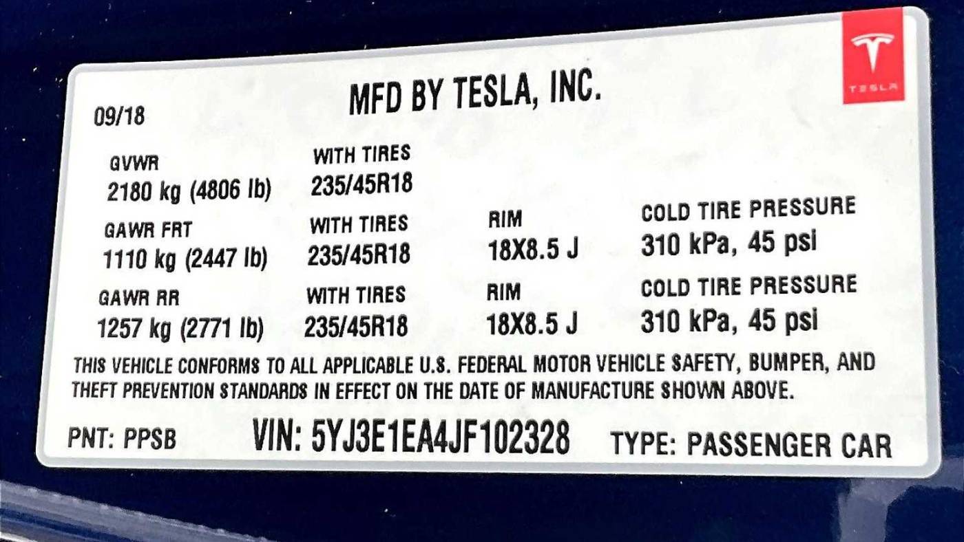 2018 Tesla Model 3 5YJ3E1EA4JF102328