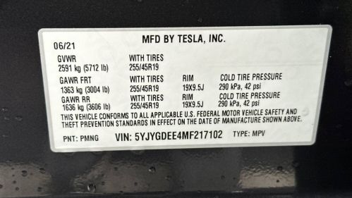 2021 Tesla Model Y 5YJYGDEE4MF217102