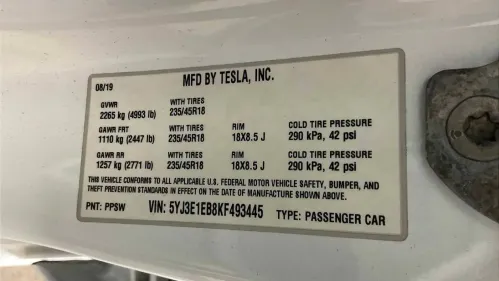 2019 Tesla Model 3 5YJ3E1EB8KF493445