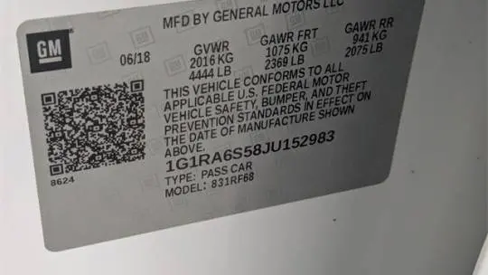2018 Chevrolet VOLT 1G1RA6S58JU152983