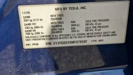 2021 Tesla Model Y 5YJYGDEE8MF078592